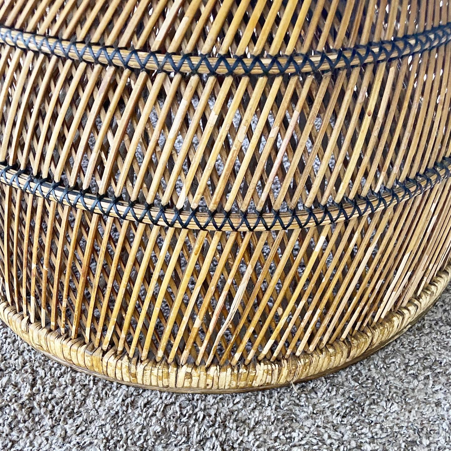 Boho Chic Buri Rattan Woven Dining Table With Glass Top For Sale 2
