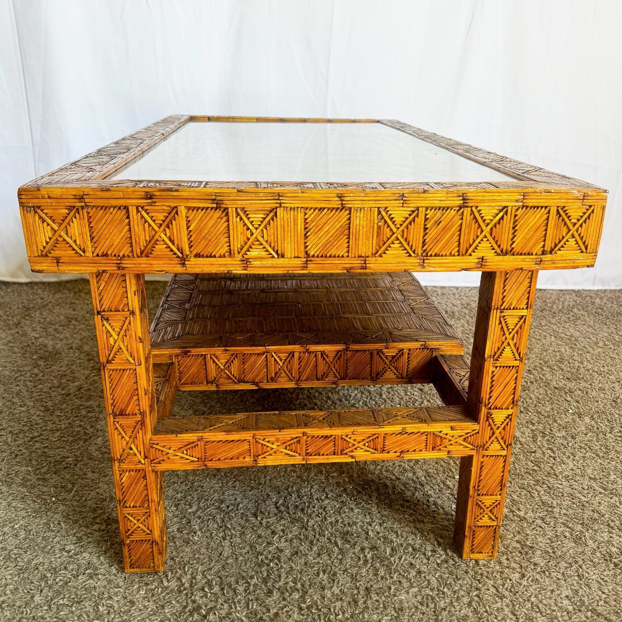 Table basse Boho Chic en bâtons d'allumettes brûlées Folk Art en vente 4