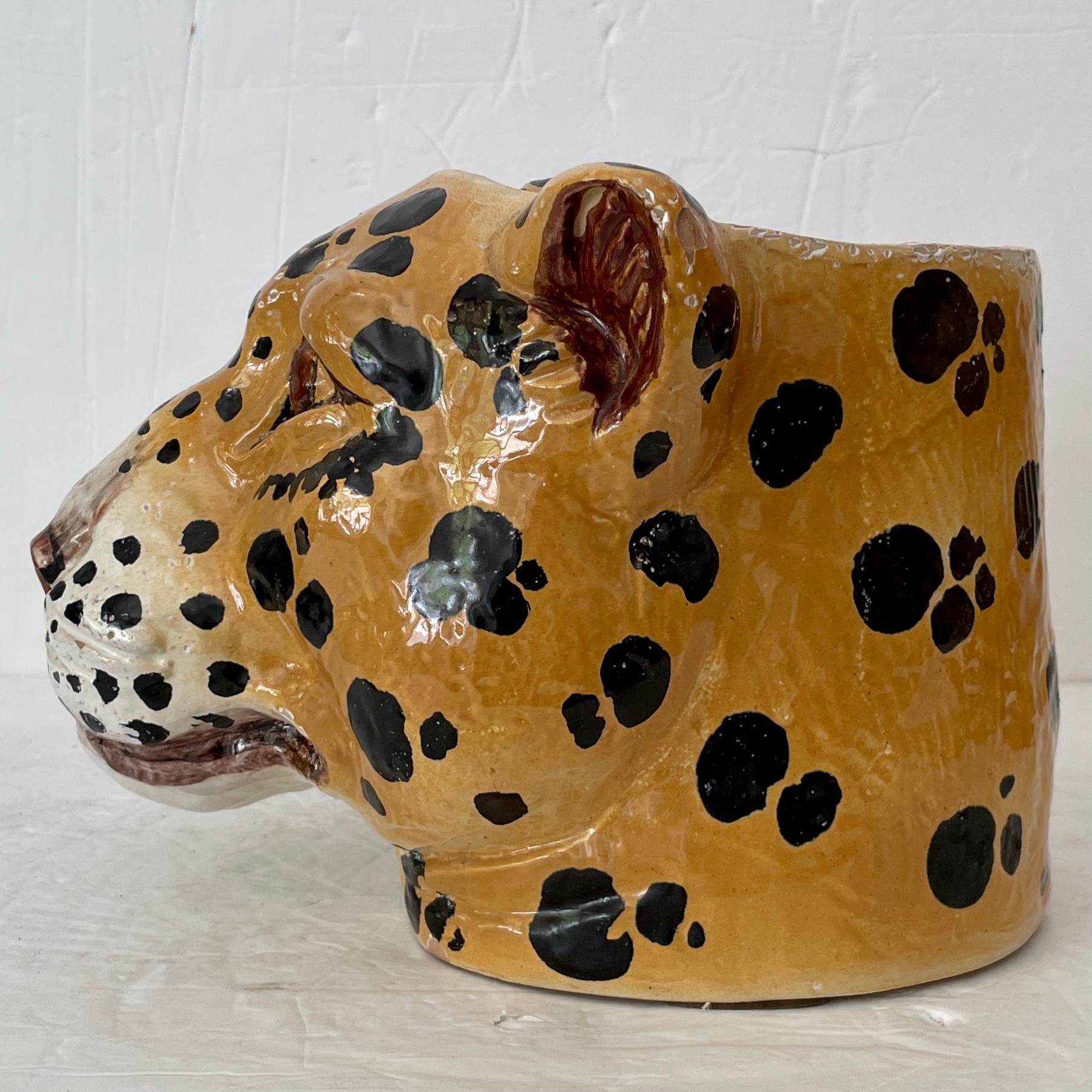 Italian Boho Chic Ceramic Cheetah Cachepot