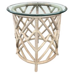 Used Boho Chic Chinoiserie Round Rattan Dining Table Base