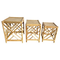 Stapeltische aus Rattan und Korbweide im Chippendale-Stil von Boho Chic - 3er-Set