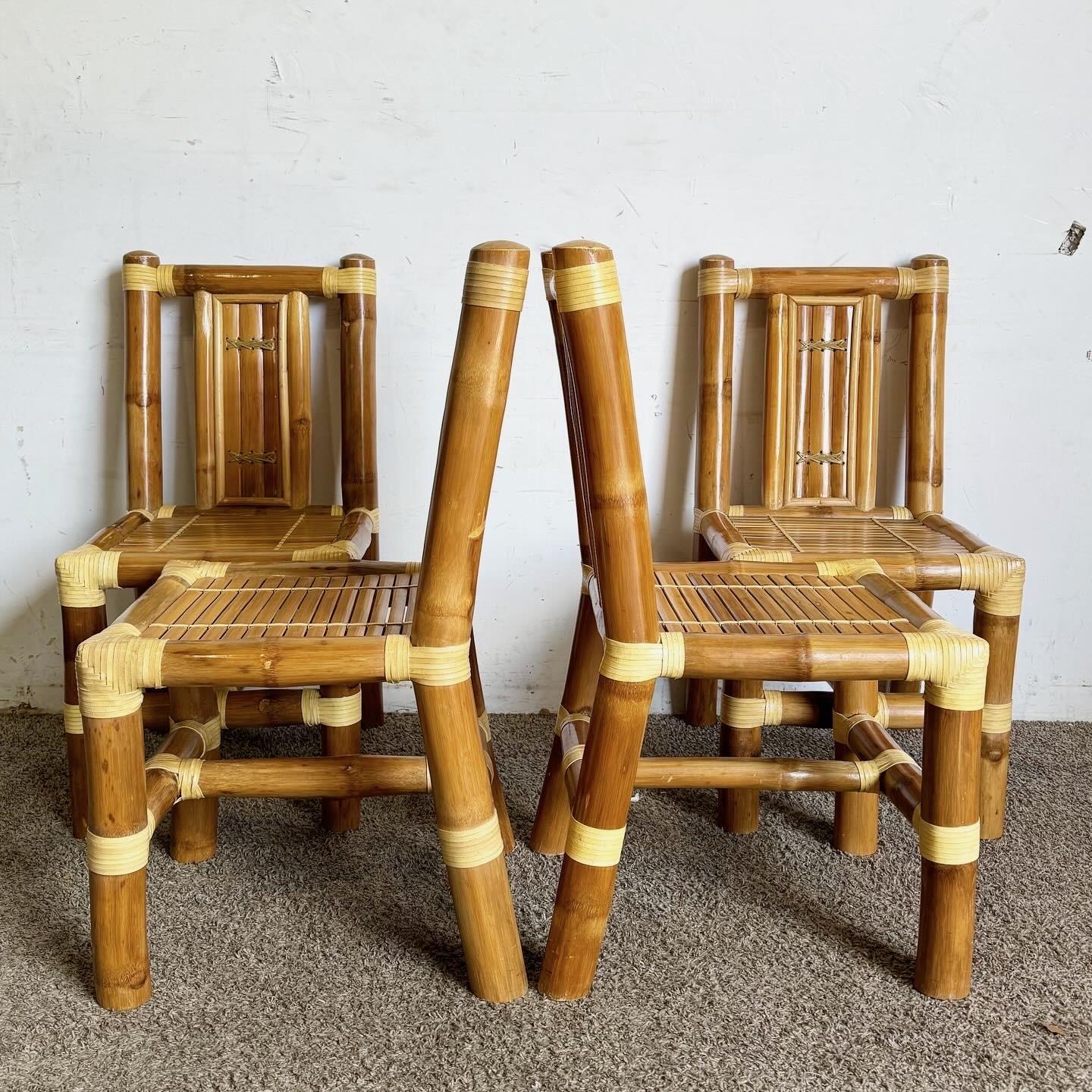 Boho Chic Chunky Bambus-Esszimmerstühle - 4er-Set (Ende des 20. Jahrhunderts) im Angebot