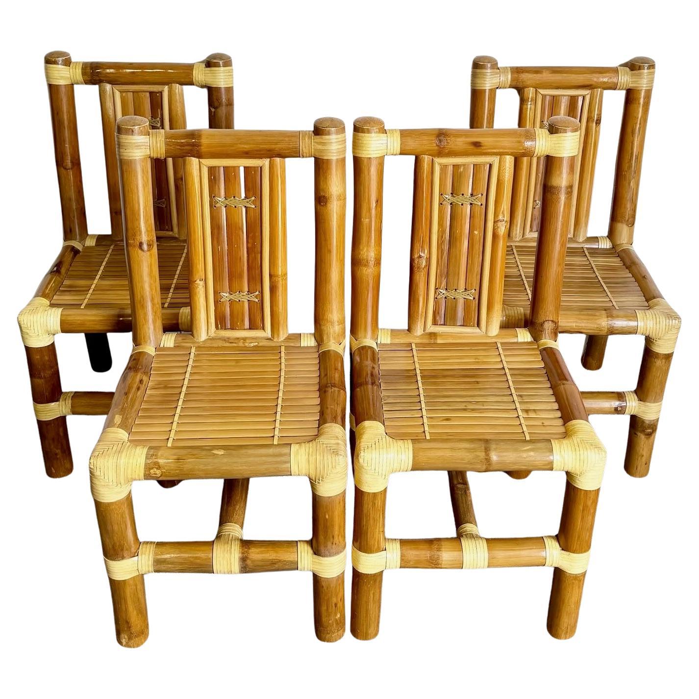 Boho Chic Chunky Bamboo Dining Chairs - Set of 4