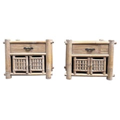 Boho Chic Chunky Bamboo Wicker Nightstands - A Pair