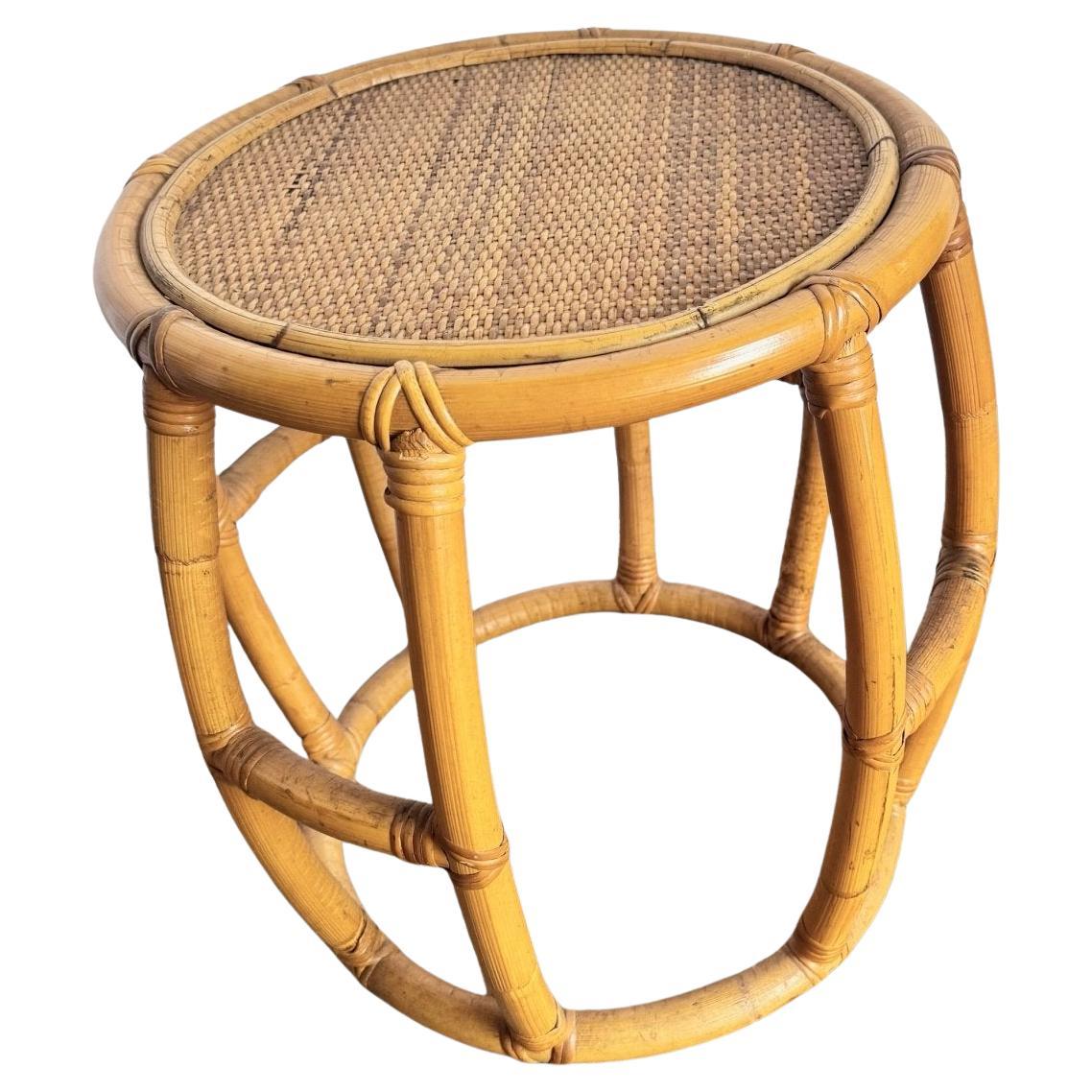 Boho Chic Circular Drum Stool/Side Table For Sale