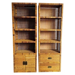 Boho Chic Coastal Wicker Etageres/Bookshelves - Set of 2