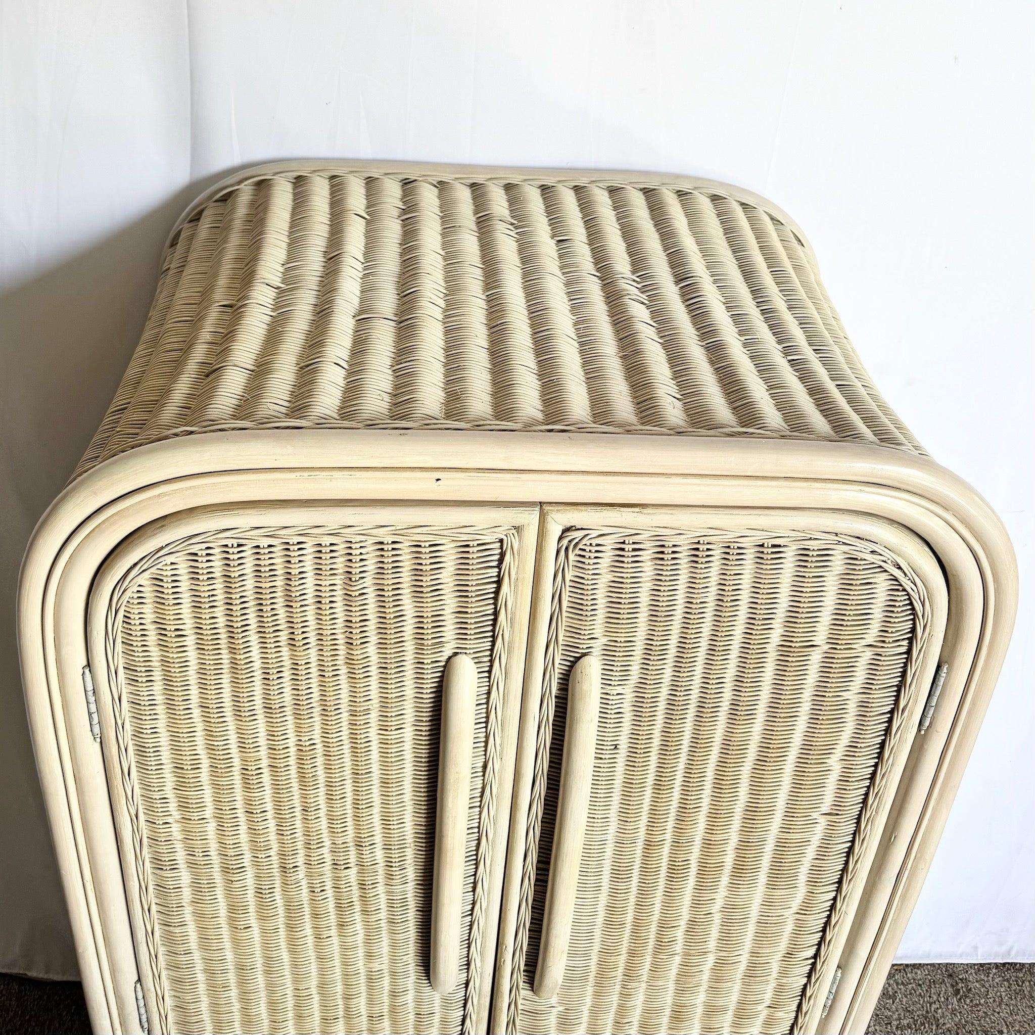 Boho Chic Coastal Wicker Rattan Waterfall Armoire For Sale 3