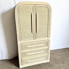 Boho Chic Coastal Wicker Rattan Waterfall Armoire