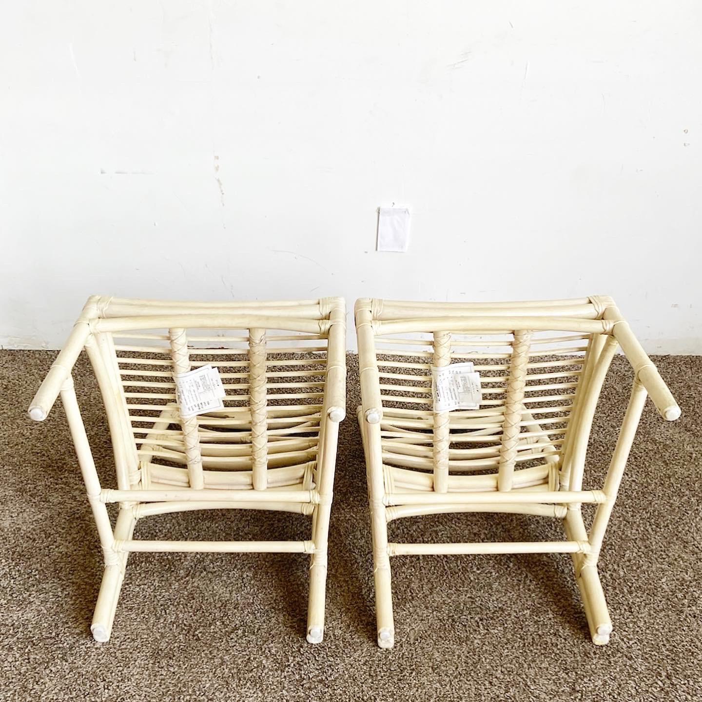 Boho Chic Cream Bamboo Rattan Dining Chairs For Sale 5