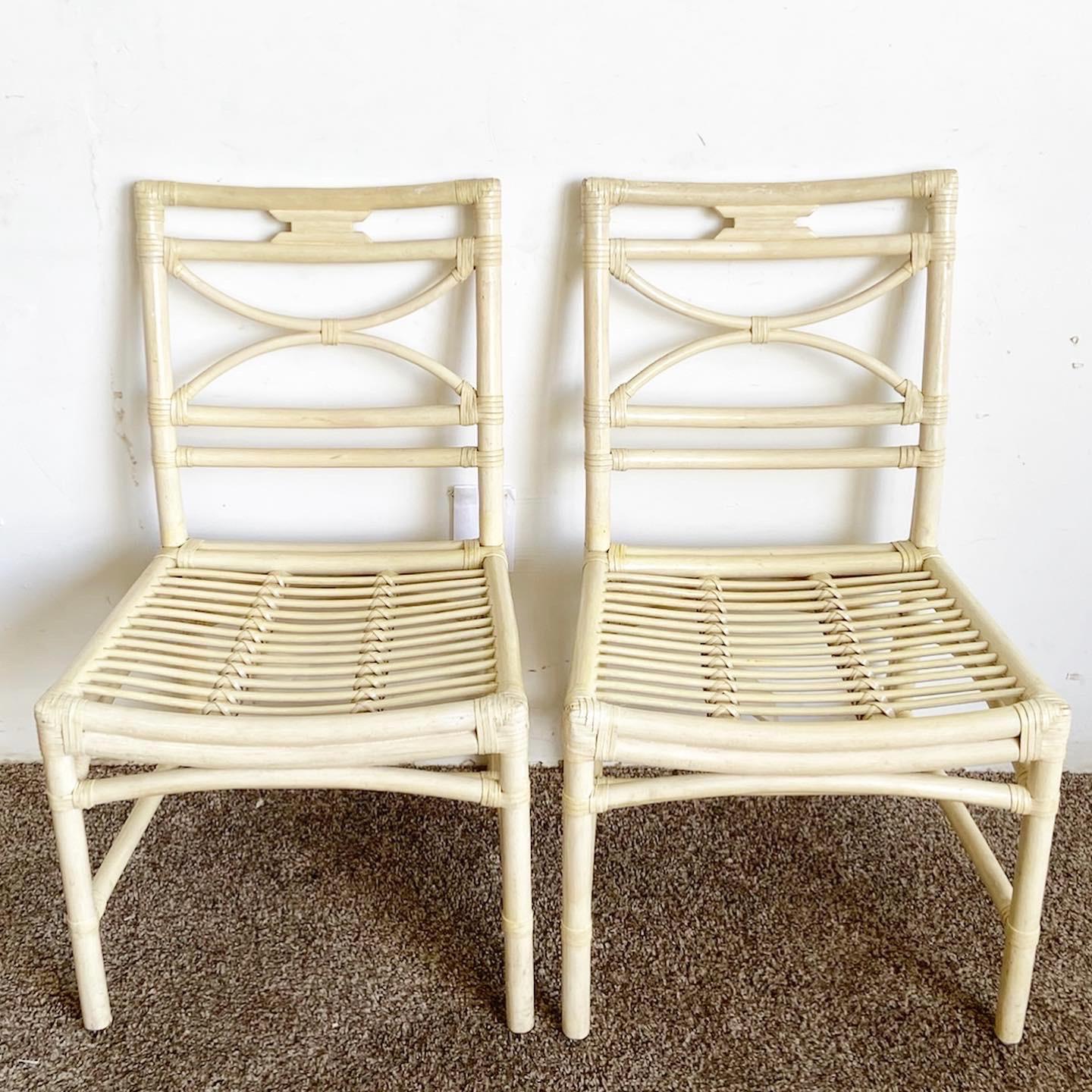 Boho Chic Cream Bamboo Rattan Dining Chairs For Sale 1