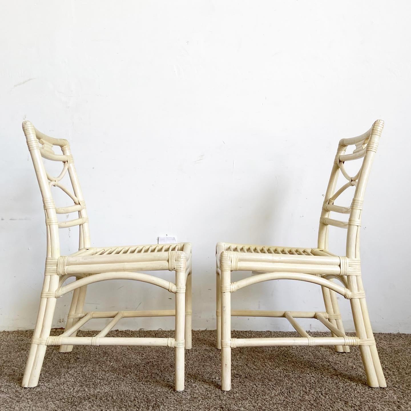 Boho Chic Cream Bamboo Rattan Dining Chairs For Sale 2