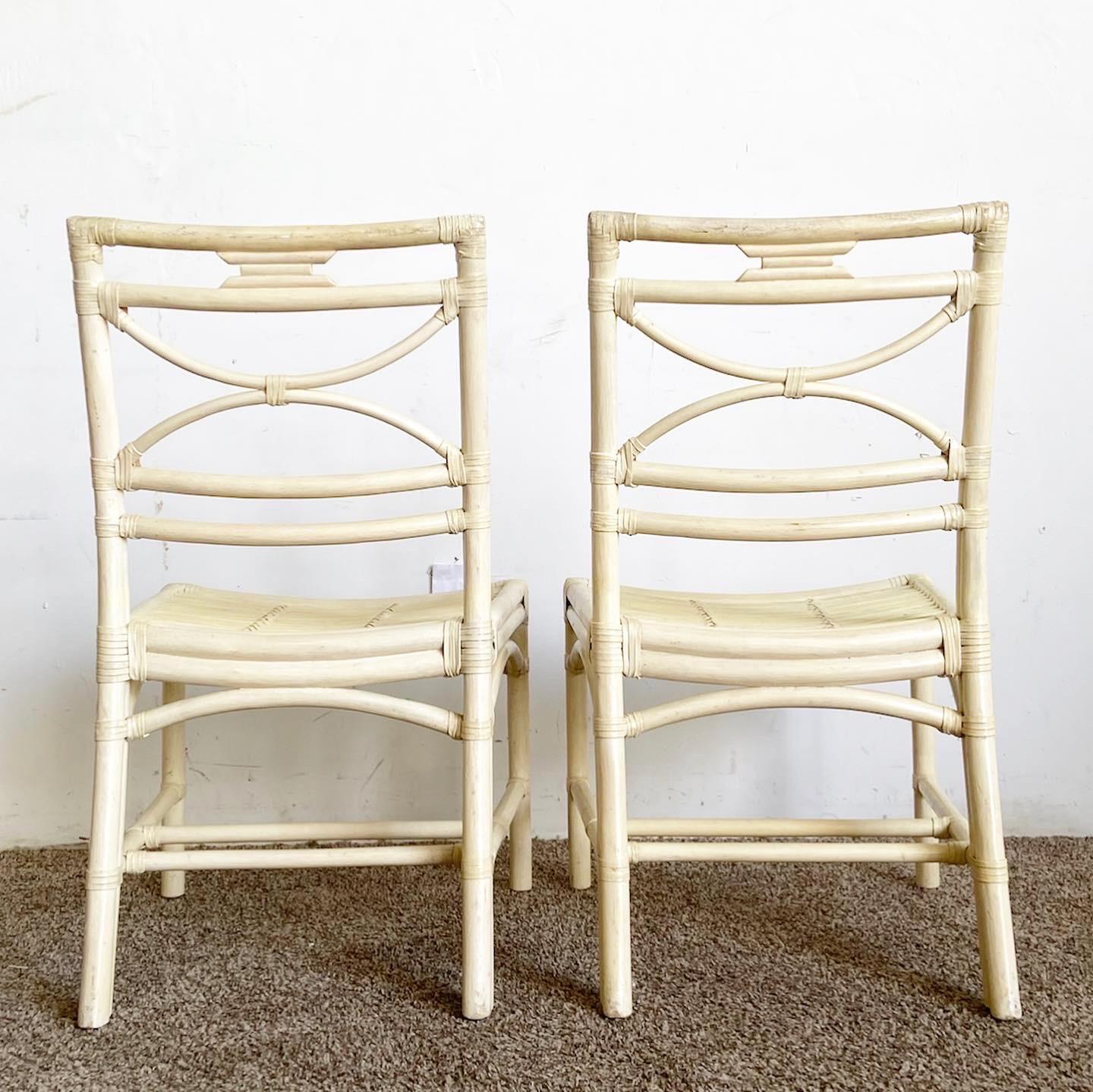 Boho Chic Cream Bamboo Rattan Dining Chairs For Sale 3