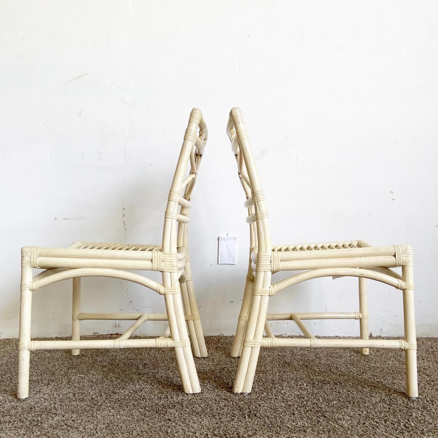 Boho Chic Cream Bamboo Rattan Dining Chairs For Sale 4