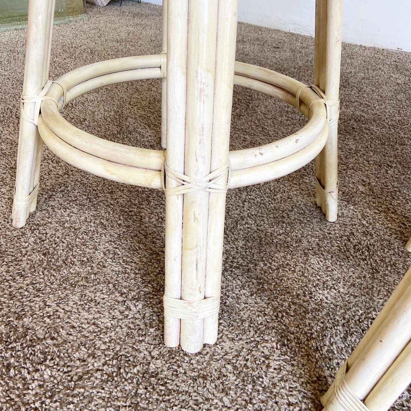 Boho Chic Cream Finish Bamboo Bar Stools - Set of 3 In Good Condition For Sale In Delray Beach, FL