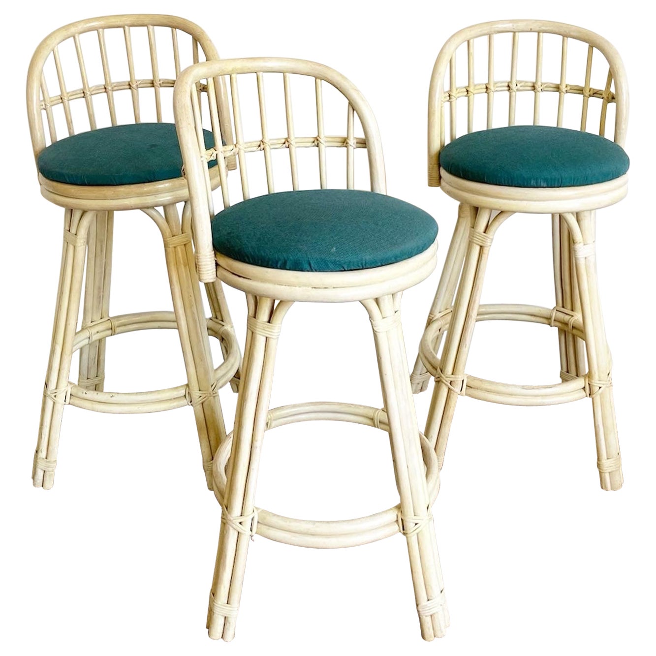 Boho Chic Cream Finish Bamboo Bar Stools - Set of 3