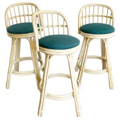 Boho Chic Cream Finish Bamboo Bar Stools - Set of 3
