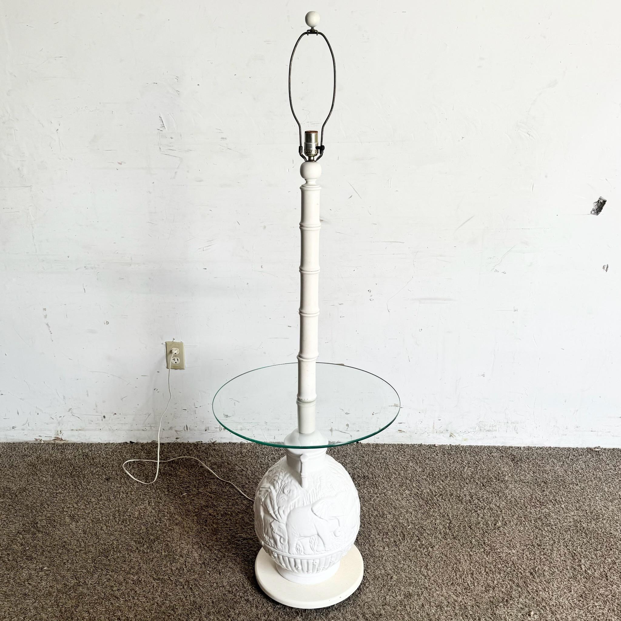 Boho Chic Elefante de cerámica de imitación de bambú Lámpara de pie/Mesa auxiliar de cristal en venta 4