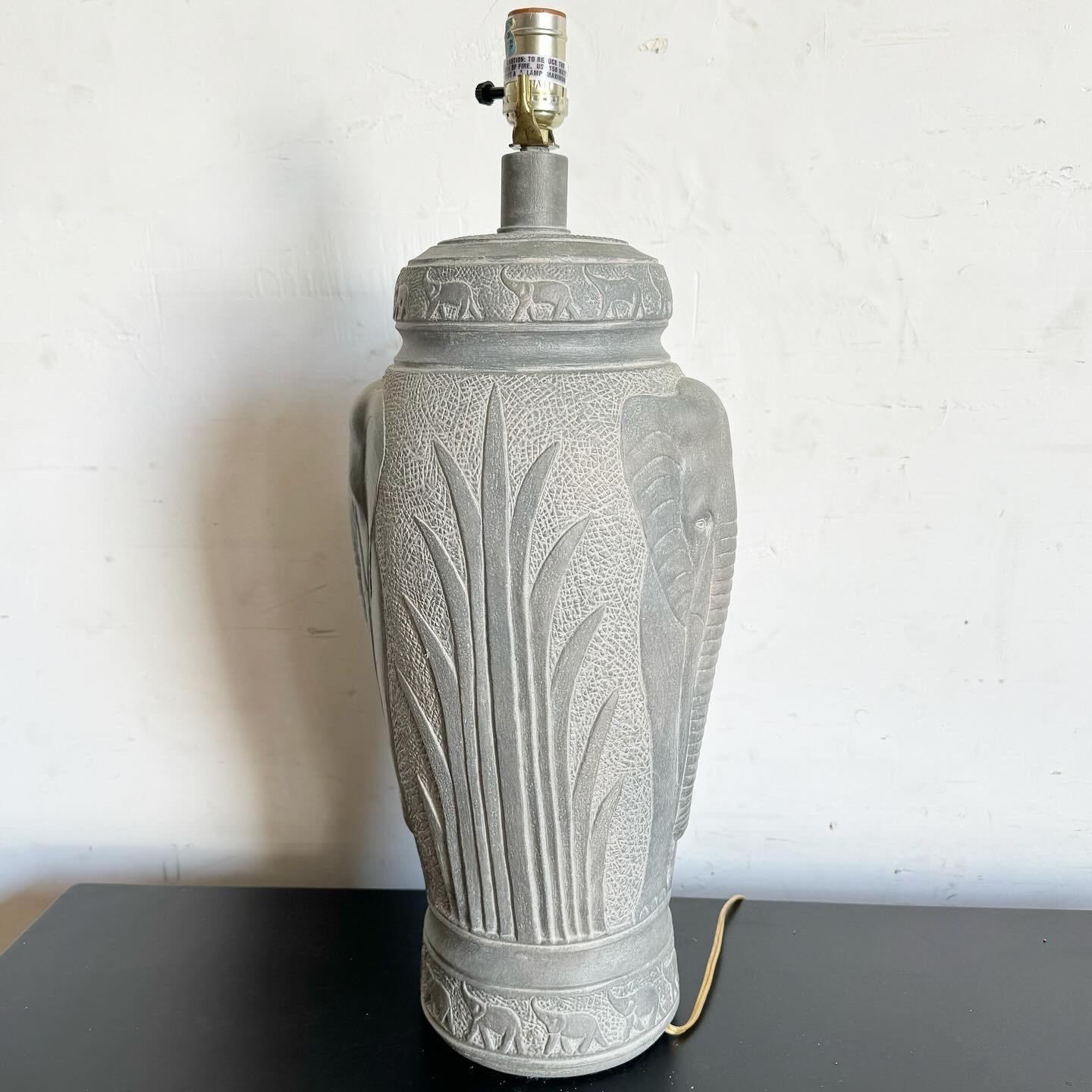 American Boho Chic Elephant Etched Ceramic Table Lamp