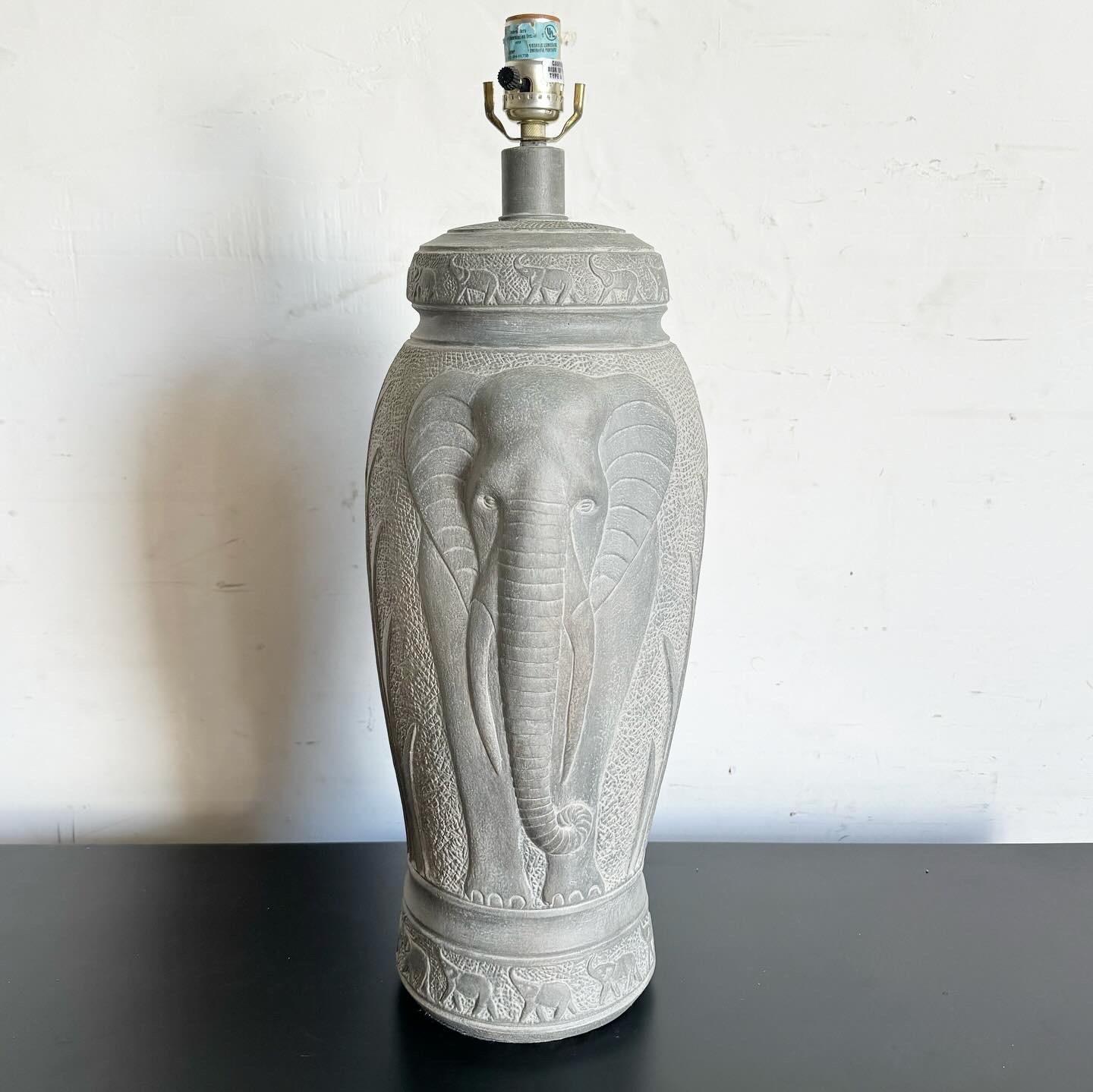 Boho Chic Elephant Etched Ceramic Table Lamp 1