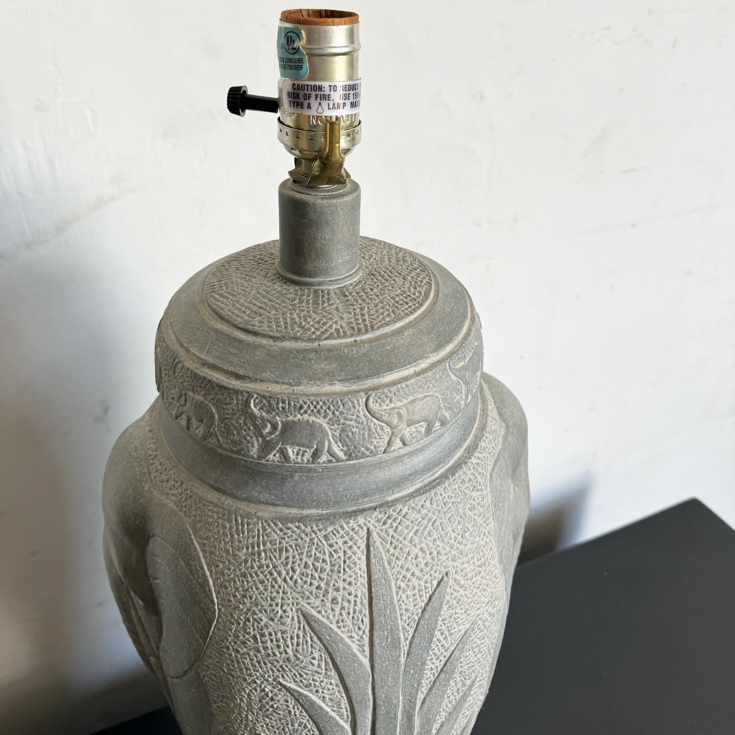 Boho Chic Elephant Etched Ceramic Table Lamp 2