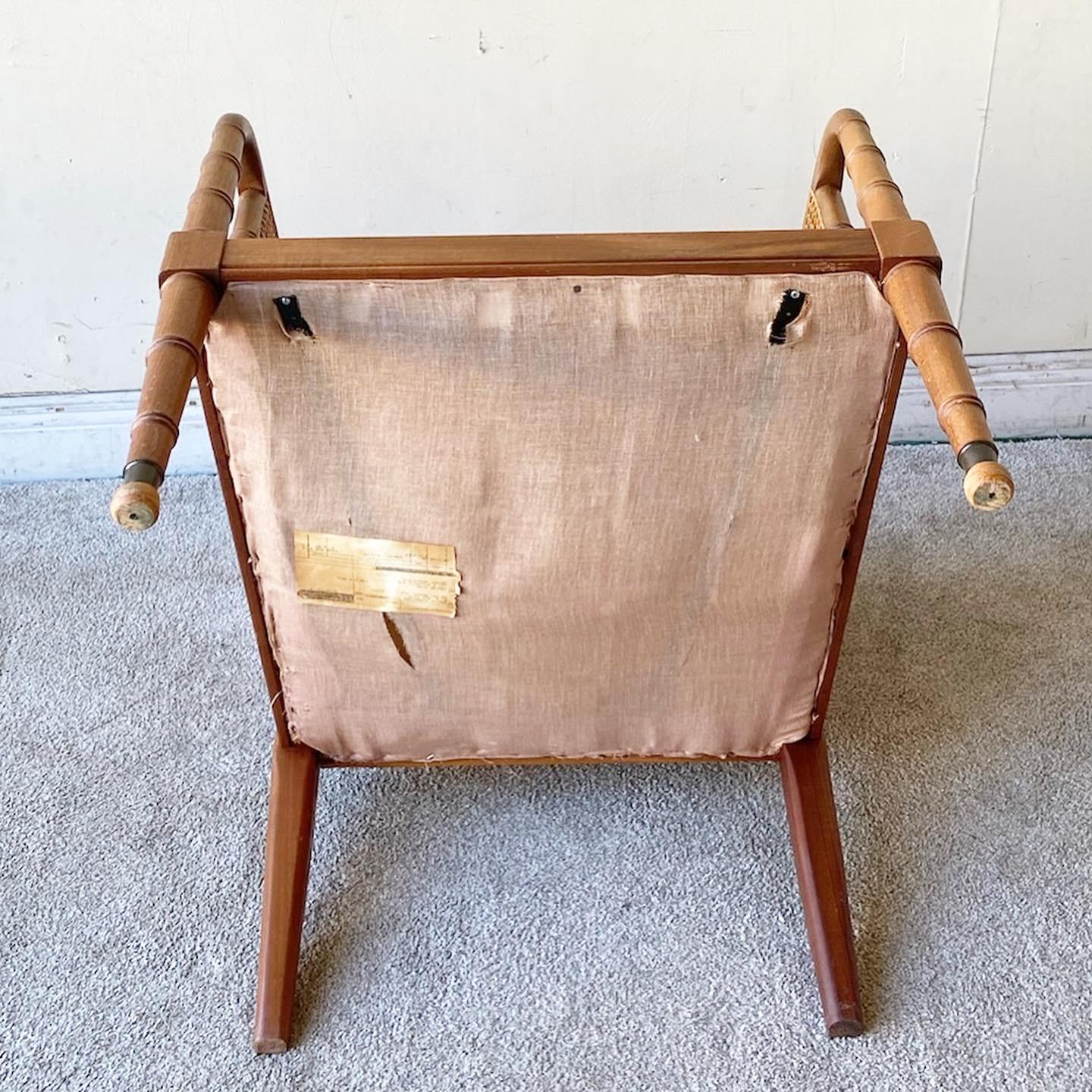 Mid-20th Century Boho Chic Faux Bamboo and Cane Arm Chair