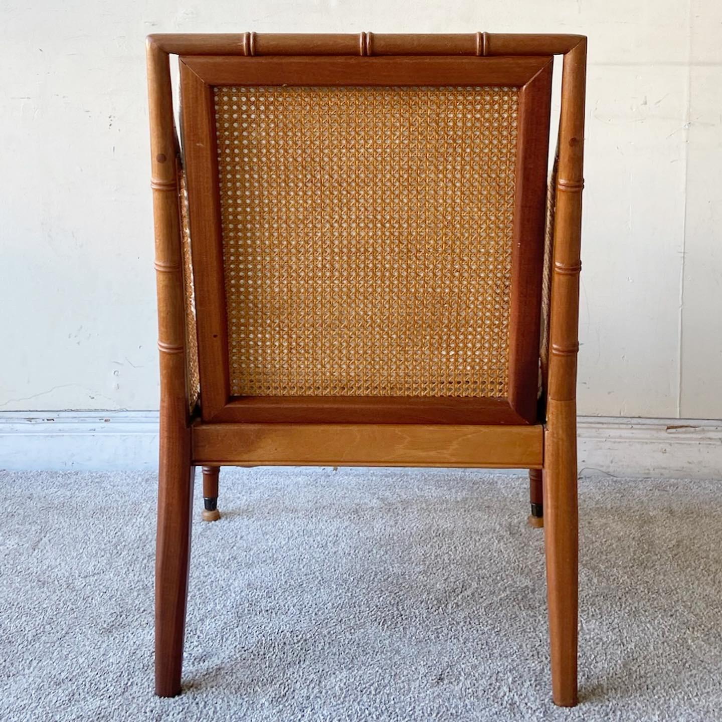 Fabric Boho Chic Faux Bamboo and Cane Arm Chair