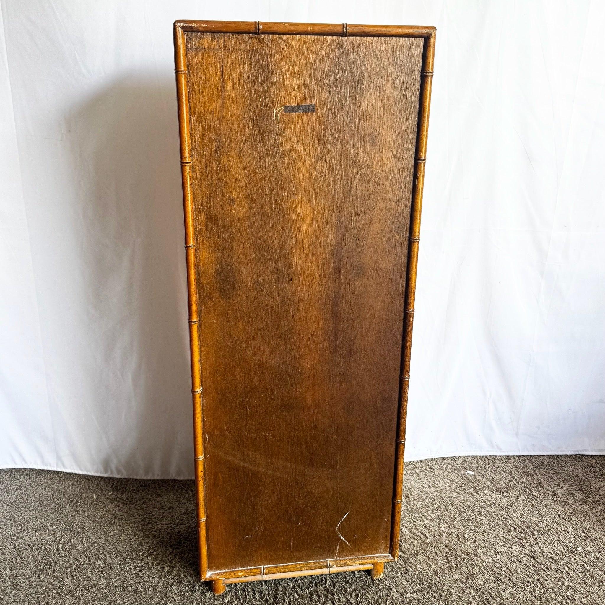 20th Century Boho Chic Faux Bamboo and Herringbone Wicker Highboy/Lingerie Armoire For Sale