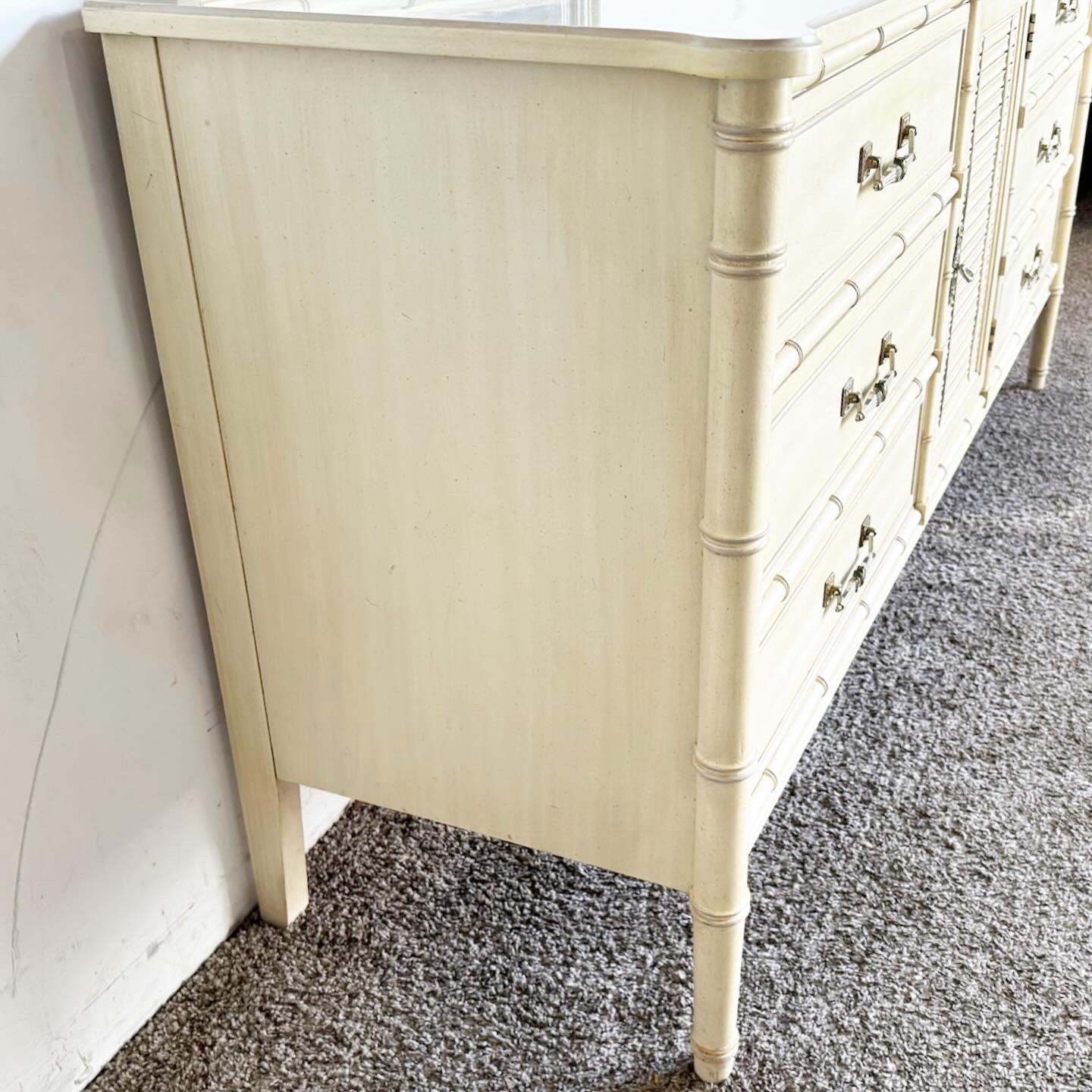 Boho Chic Faux Bamboo ‚ÄúBali Hai‚Äù Dresser by Henry Link With Mirror In Good Condition For Sale In Delray Beach, FL