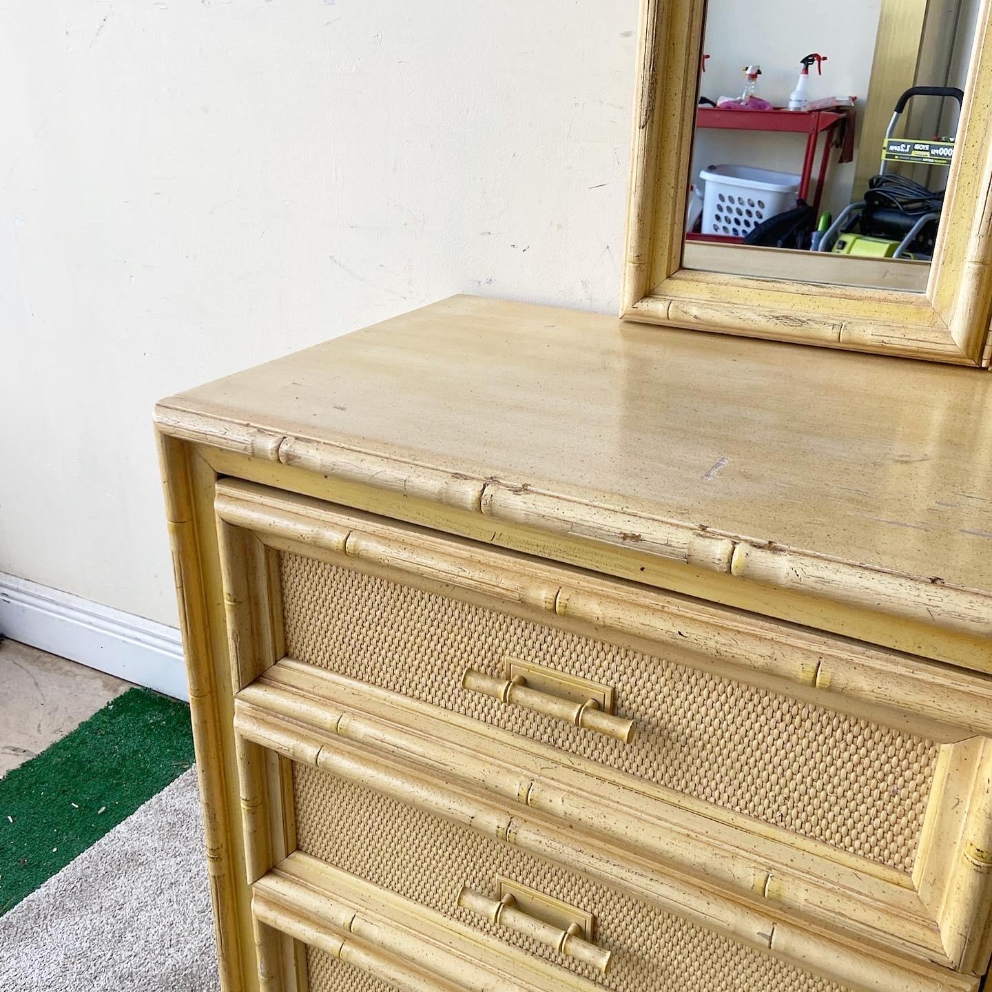 Late 20th Century Boho Chic Faux Bamboo Dresser with Mirror