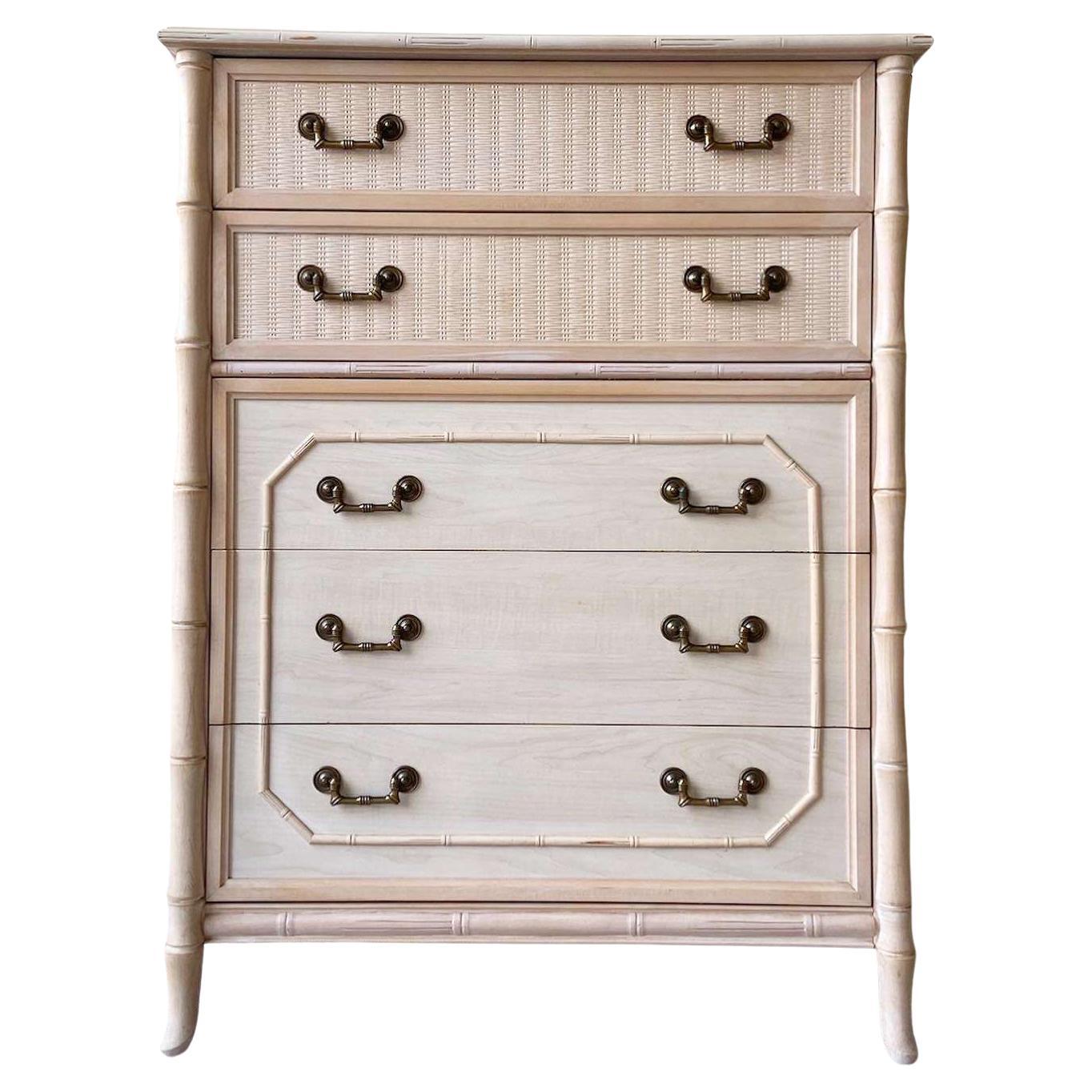Caned Rattan and Faux Bamboo 7Drawer Dresser by Broyhill at 1stDibs