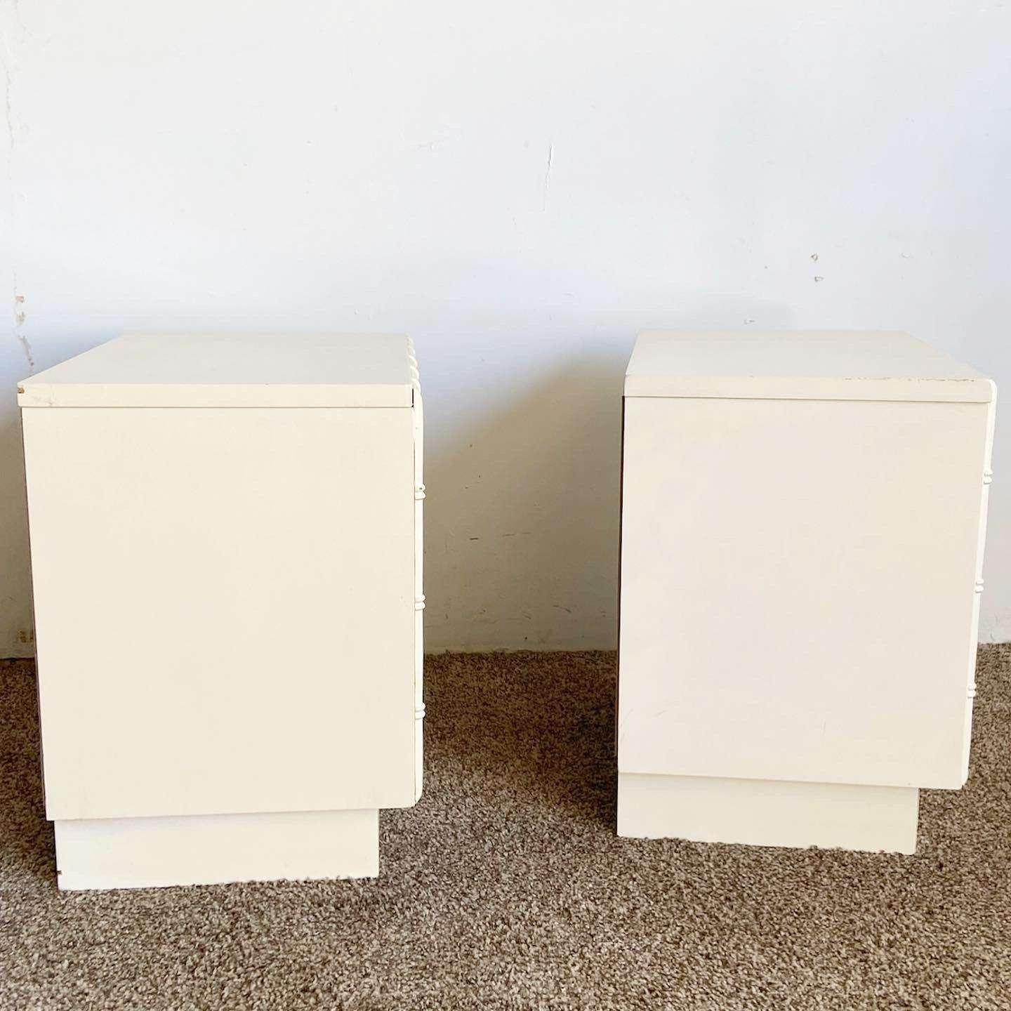 American Boho Chic Faux Bamboo Off White Nightstands - a Pair