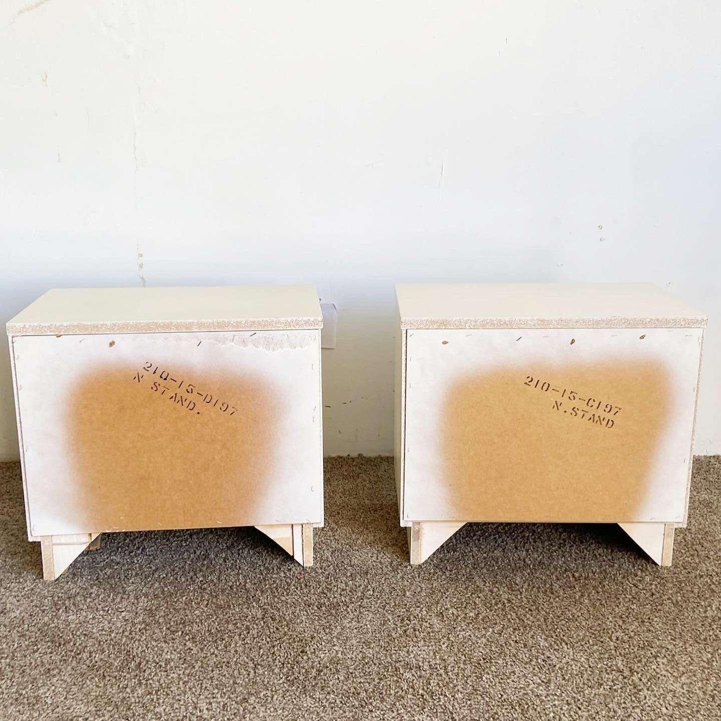 Boho Chic Faux Bamboo Off White Nightstands - a Pair In Good Condition In Delray Beach, FL