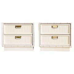 Boho Chic Faux Bamboo Off White Nightstands - a Pair