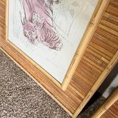 Boho Chic Faux Bamboo Rattan Framed Animals Prints - 3 Pieces