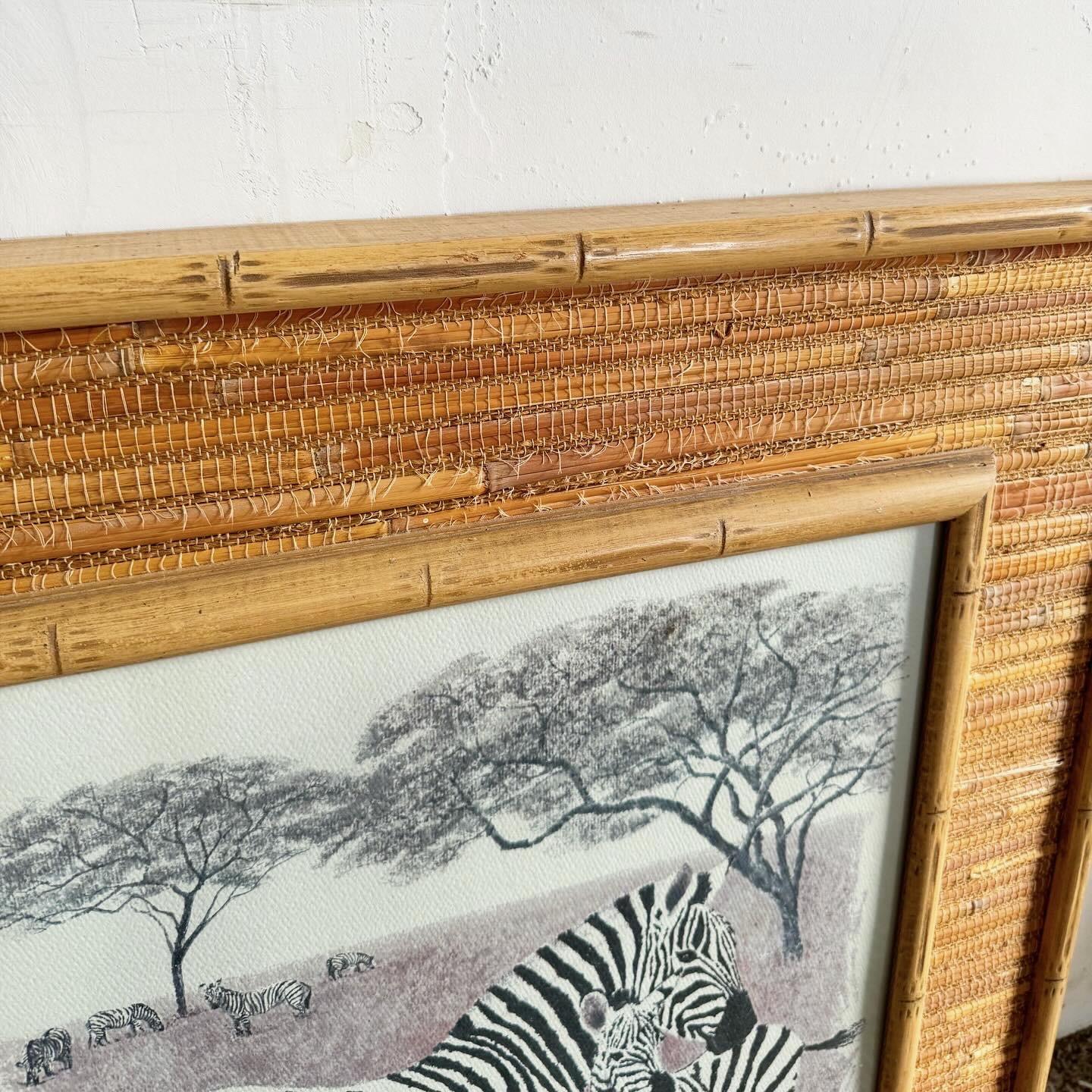 Bohemian Boho Chic Faux Bamboo Rattan Framed Animals Prints - 3 Pieces