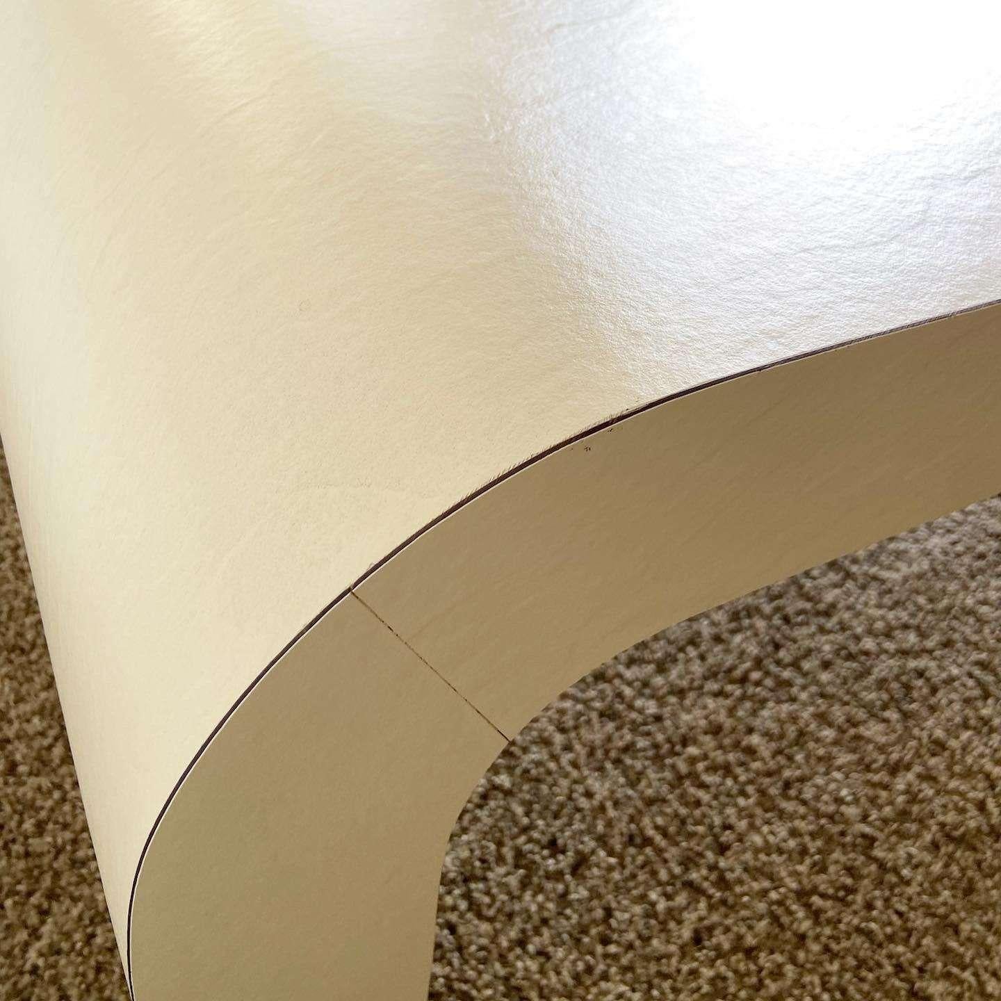 Postmodern Cream Textured Laminate Waterfall Coffee Table In Good Condition For Sale In Delray Beach, FL