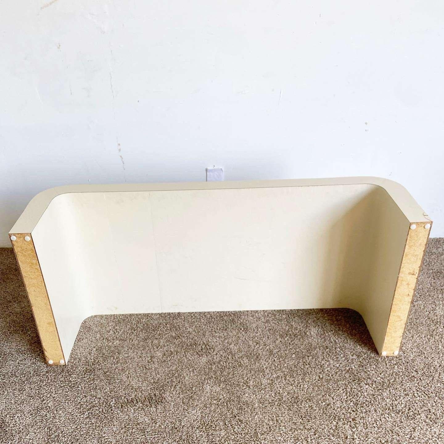Late 20th Century Postmodern Cream Textured Laminate Waterfall Coffee Table For Sale