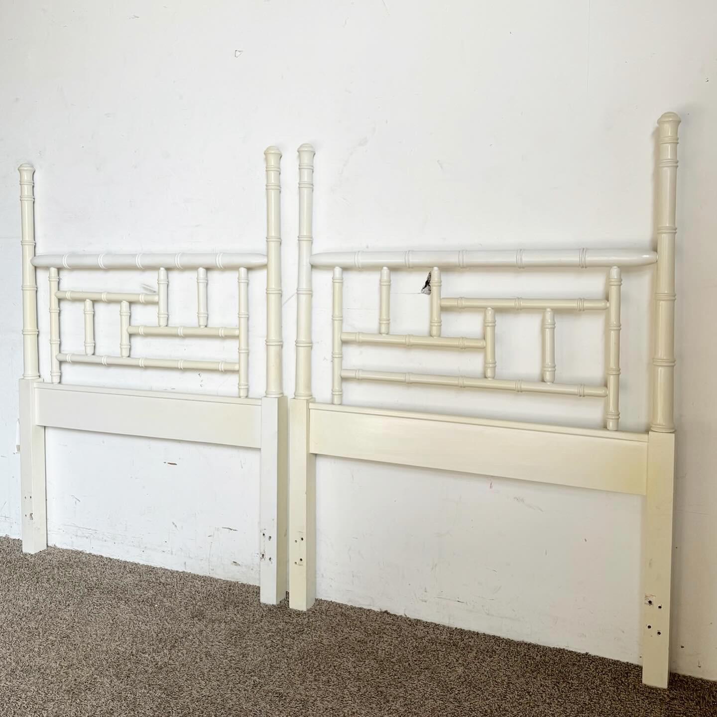 20th Century Boho Chic Faux Bamboo Twin Headboards - a Pair For Sale