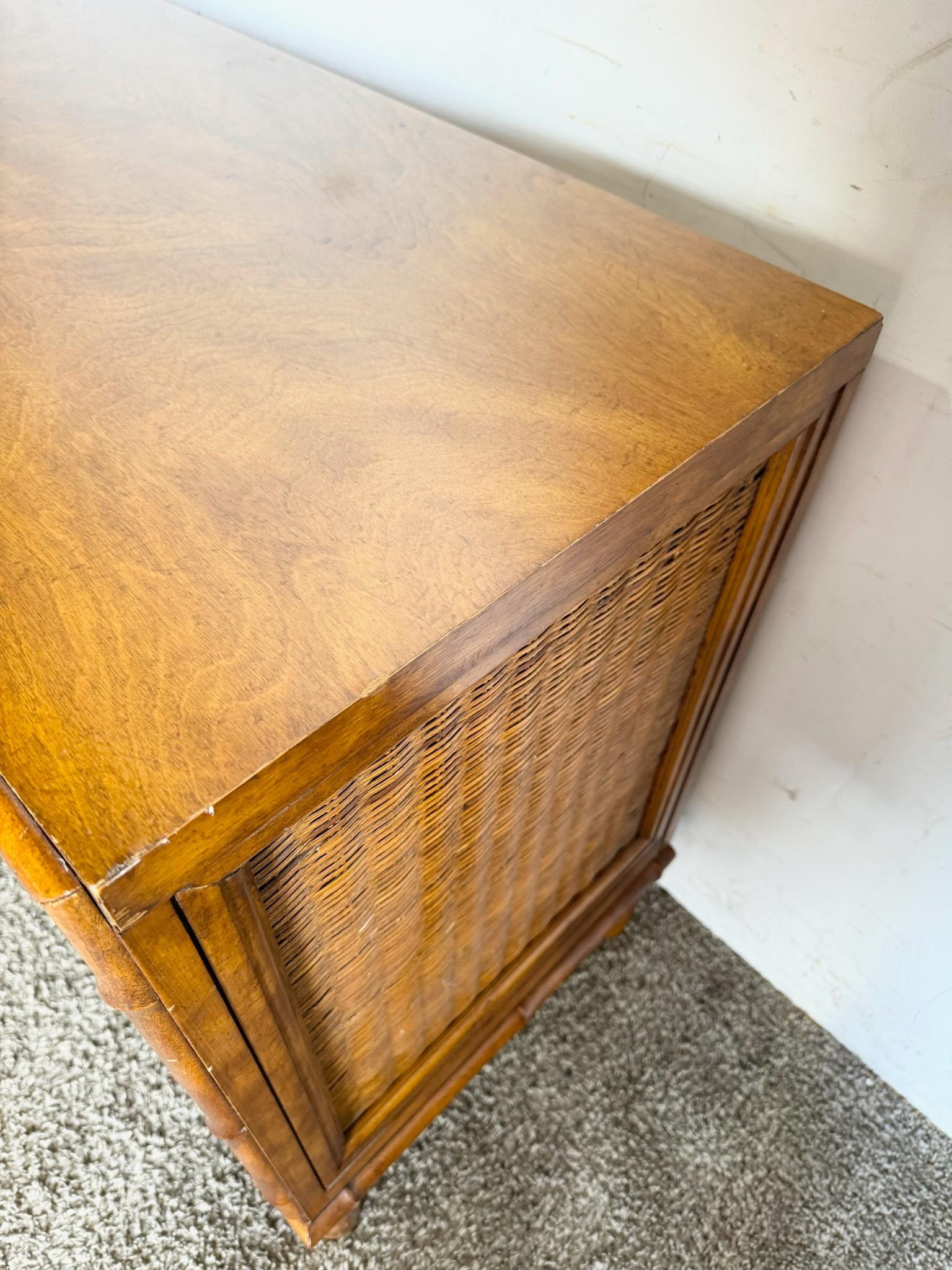Boho Chic Faux Bamboo Wicker Dresser by American of Martinsville In Good Condition In Delray Beach, FL