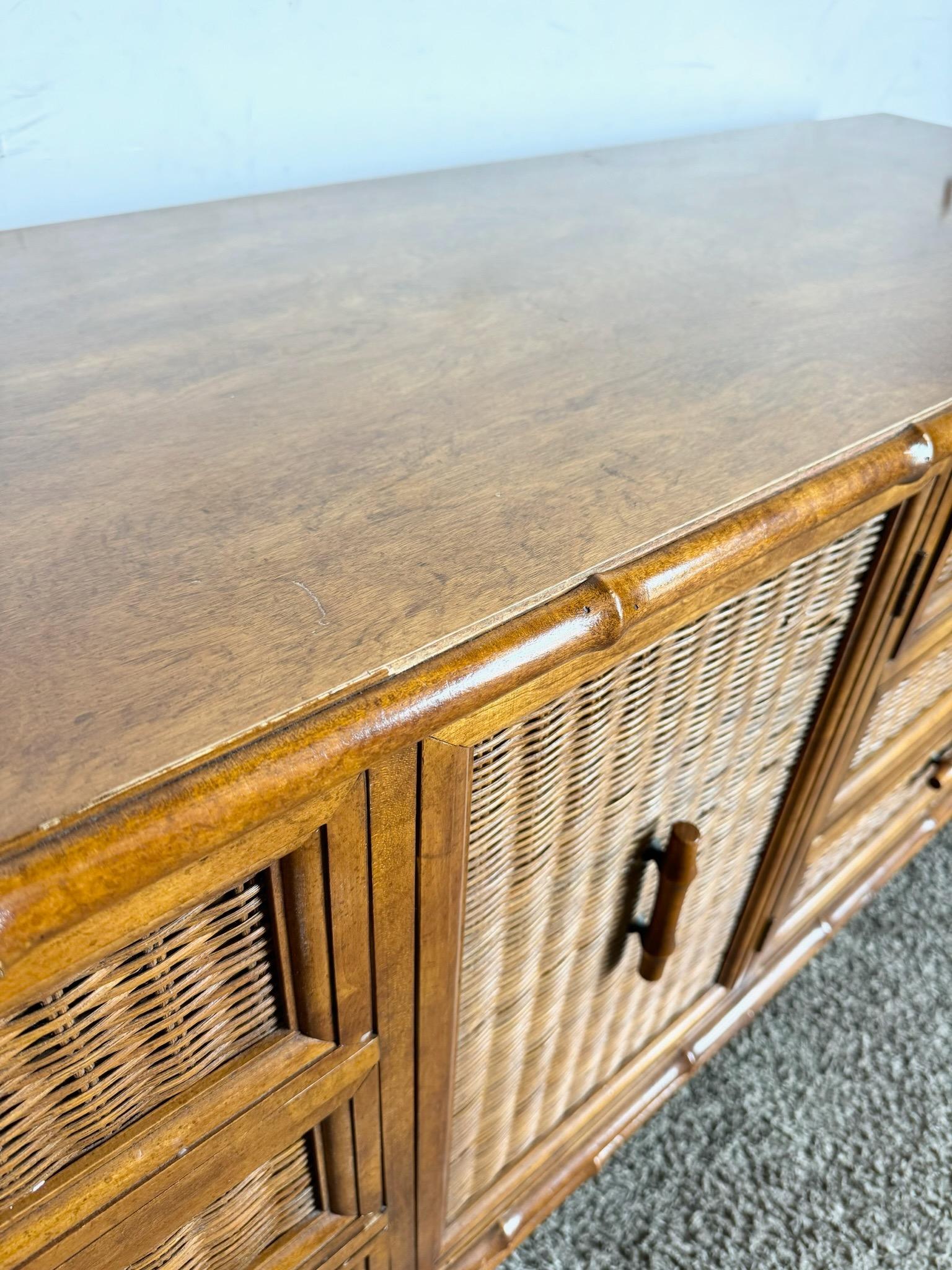 Late 20th Century Boho Chic Faux Bamboo Wicker Dresser by American of Martinsville