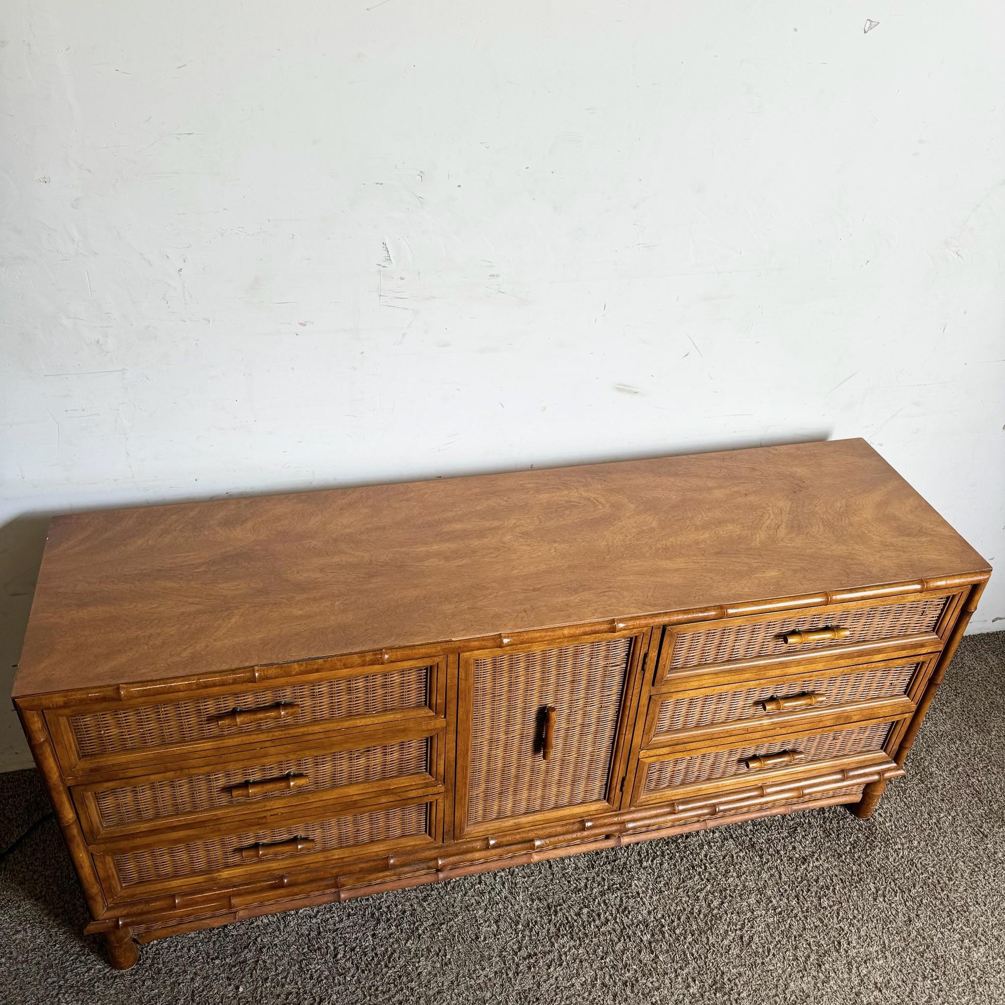 Boho Chic Faux Bamboo Wicker Dresser by American of Martinsville 2