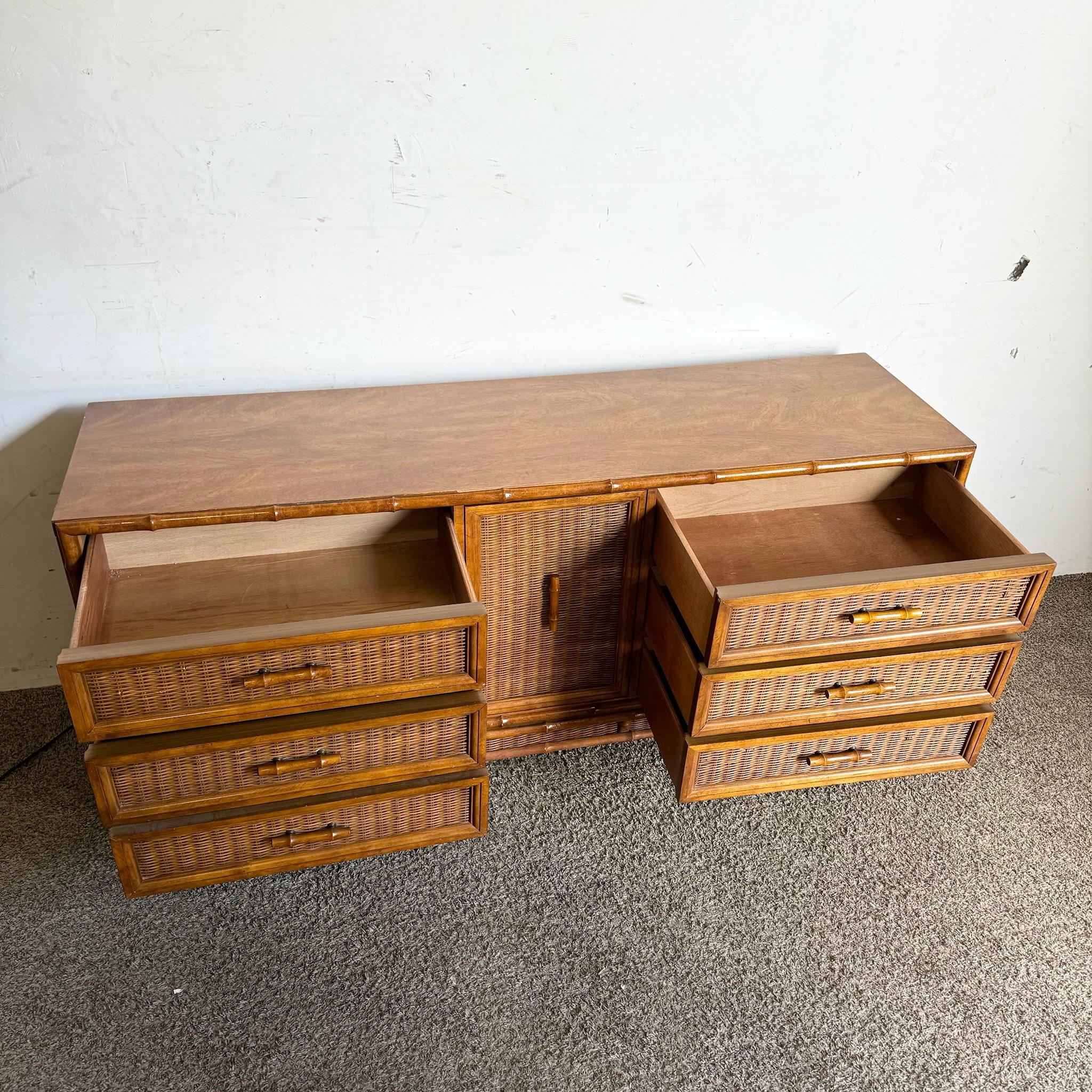 Boho Chic Faux Bamboo Wicker Dresser by American of Martinsville 3