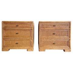 Boho Chic Faux Bamboo Wicker Nightstands, a Pair