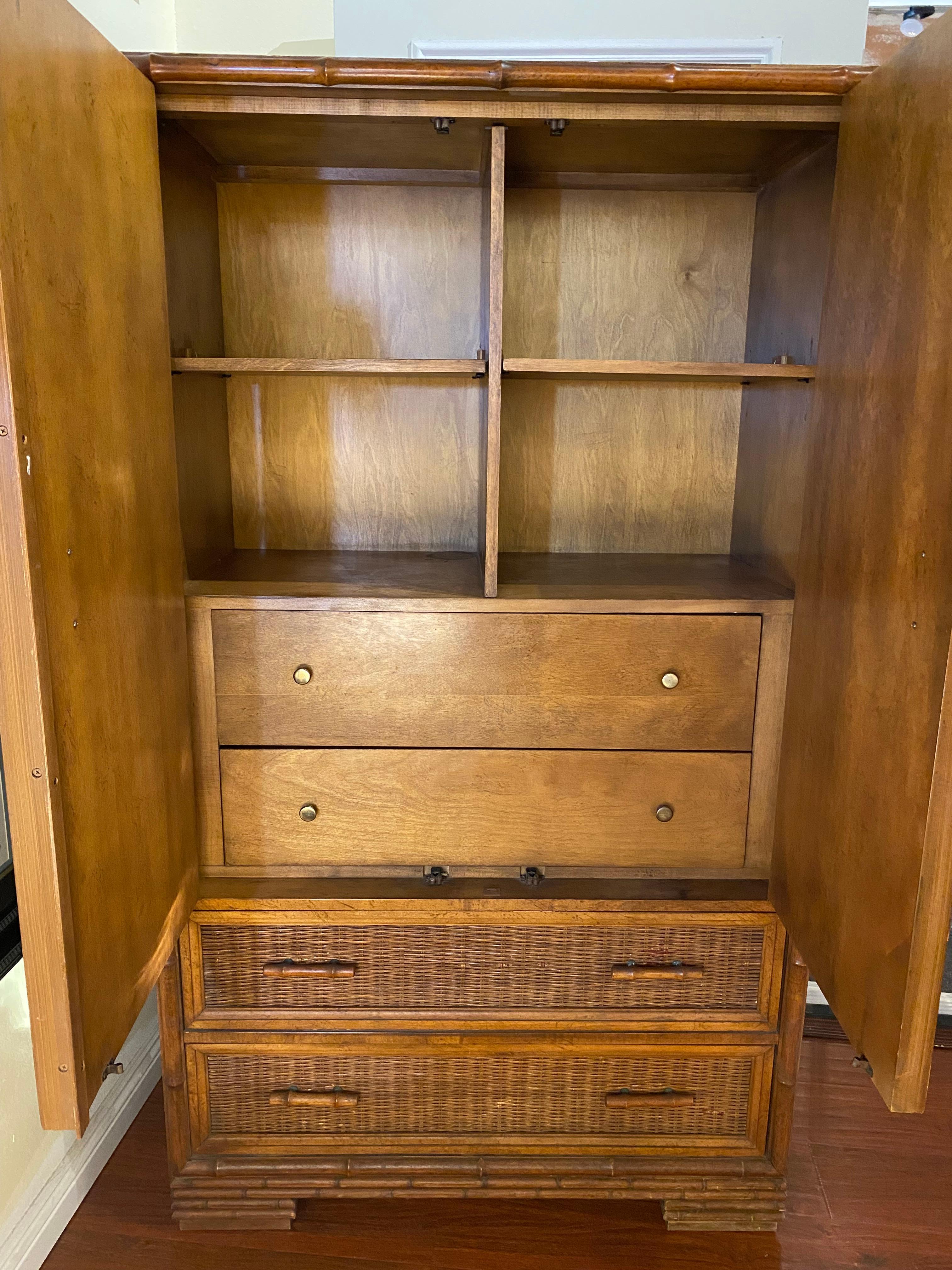 Boho Chic Faux Bamboo & Wicker Wooden Cabinet by American Of Martinsville 1
