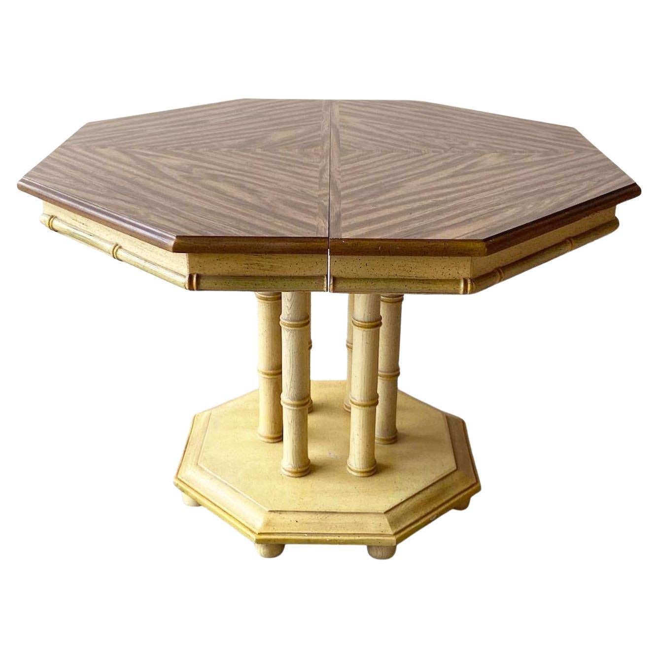 Boho Chic Faux Bamboo Wood Top Octagonal Extendable Dining Table