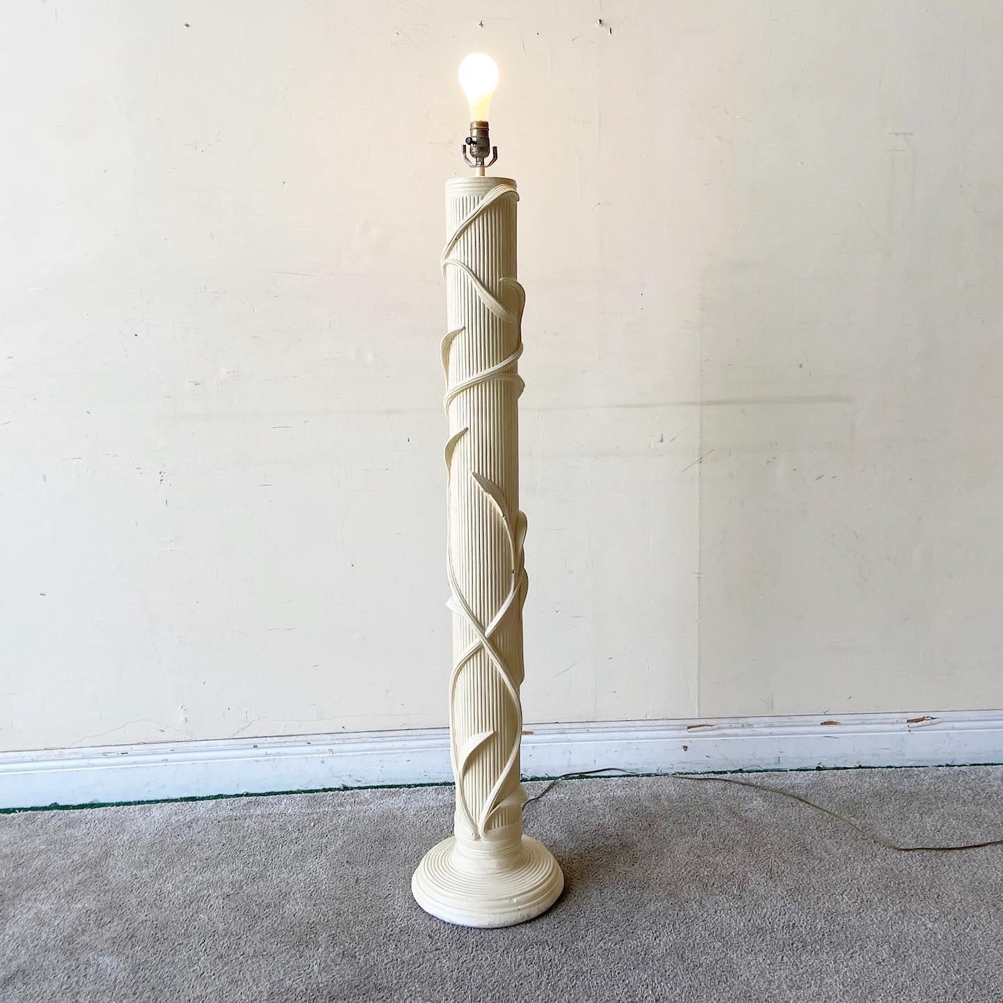 Post-Modern Boho Chic Faux Pencil Reed Ceramic Floor Lamp For Sale