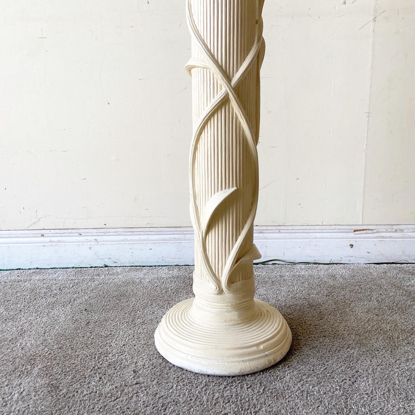 Late 20th Century Boho Chic Faux Pencil Reed Ceramic Floor Lamp For Sale