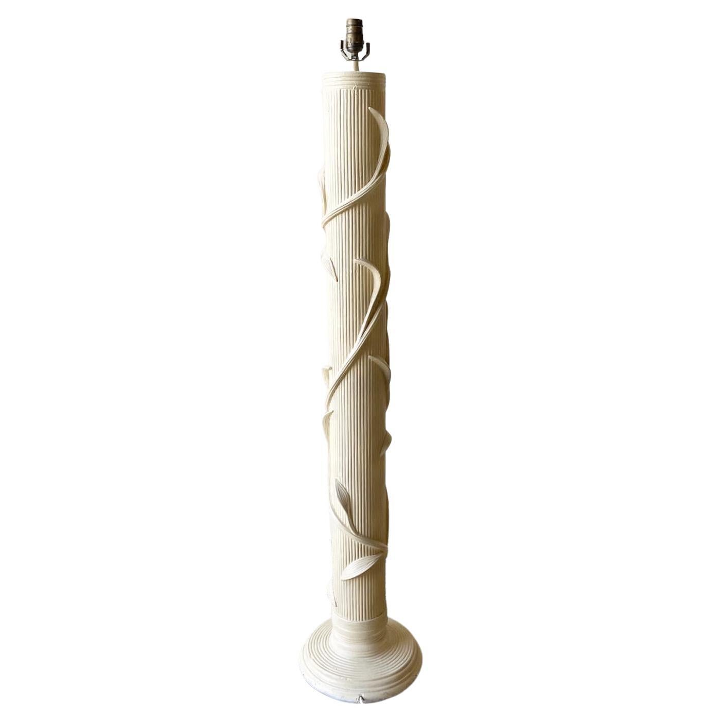 Boho Chic Faux Pencil Reed Ceramic Floor Lamp For Sale