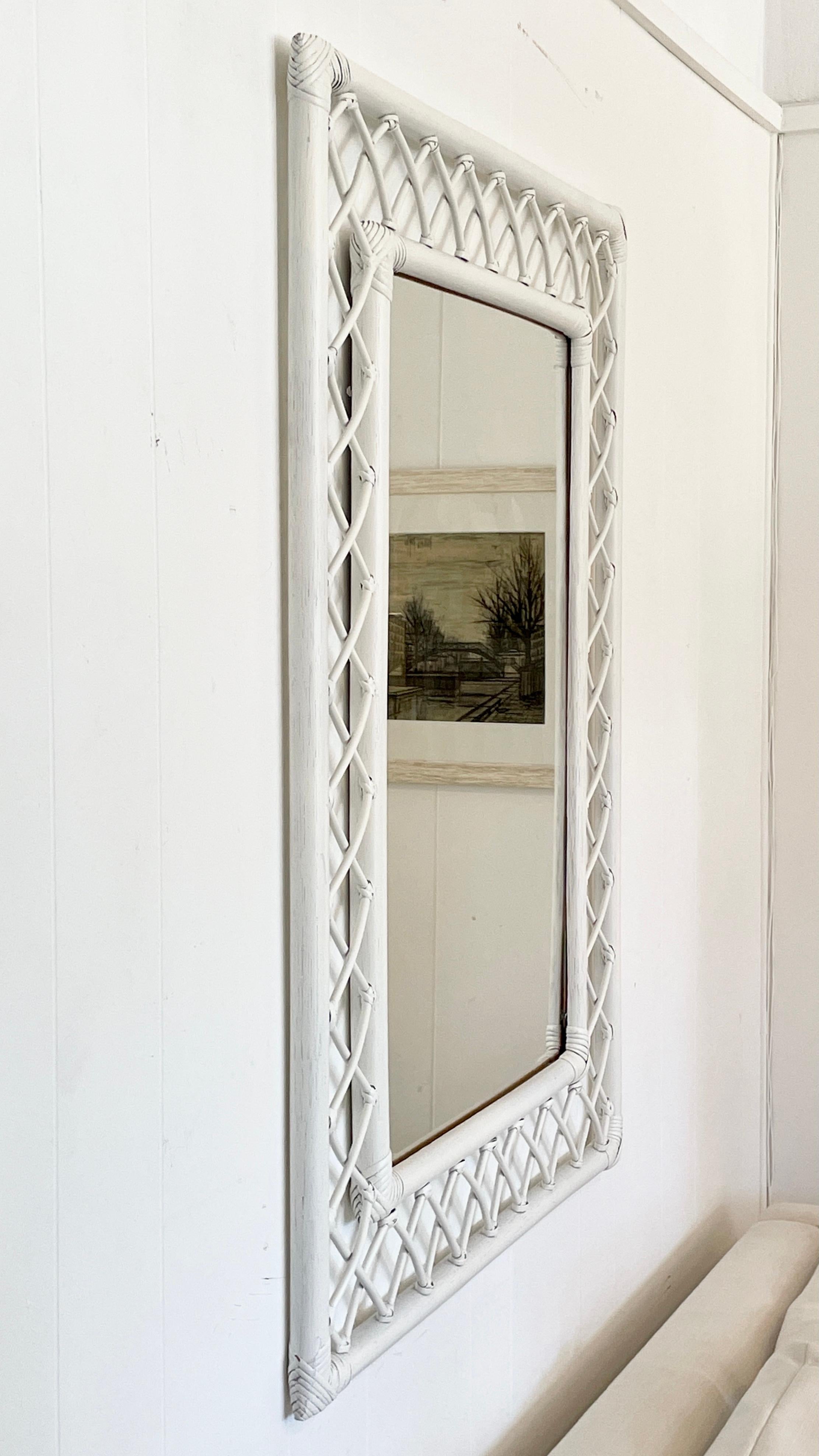 Modern Boho Chic Ficks Reed Lattice Frame Mirror For Sale