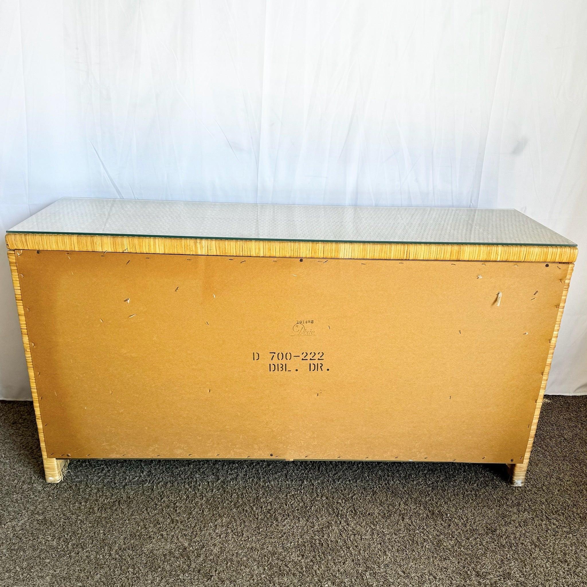 Late 20th Century Boho Chic Glass Top Wicker Dresser With Brass Handles by Dixie